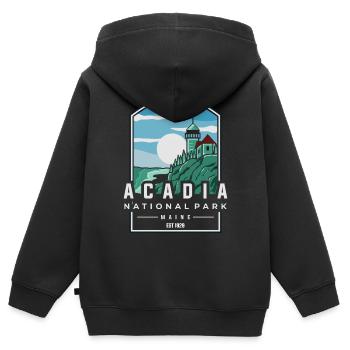 Parc national Acadia - Sweat Premium à capuche zippé enfant bio - noir - Dos - AI Model Kid Male (0cm)
