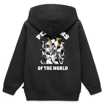 Pingouins, Pingouins, Amateurs de Pingouins - Sweat Premium à capuche zippé enfant bio - noir - Dos - AI Model Kid Male (0cm)