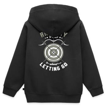Bogenschießen Es Dreht Sich Alles Um Das Loslassen - Kinder Premium Organic Zip Hoodie - Schwarz - Hinten - AI Model Kid Male (0cm)