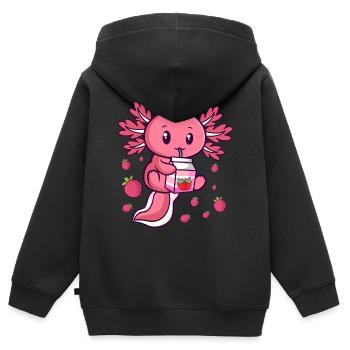 Kawaii Axolotl Milkshake au lait de fraise Anime - Sweat Premium à capuche zippé enfant bio - noir - Dos - AI Model Kid Male (0cm)