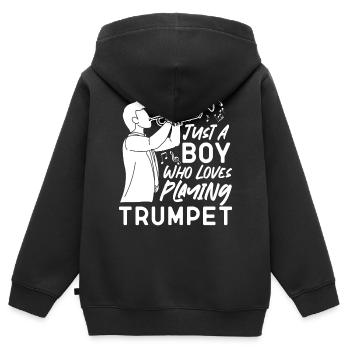 Trumpet Player Just A Boy Who - Kinder Premium Organic Zip Hoodie - Schwarz - Hinten - AI Model Kid Male (0cm)