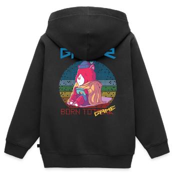 Gamer Funny Video Games Born To Gaming Retro Game - Kinder Premium Organic Zip Hoodie - Schwarz - Hinten - AI Model Kid Male (0cm)