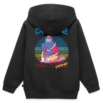 Video Games Funny Gamer Born To Gaming Retro Game - Kinder Premium Organic Zip Hoodie - Schwarz - Hinten - AI Model Kid Male (0cm)