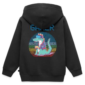 Gamer Jeux vidéo rétro Jeux vintage Funny Croco - Sweat Premium à capuche zippé enfant bio - noir - Dos - AI Model Kid Male (0cm)