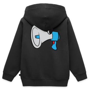Mégaphone / Mégaphone - Bleu avec les yeux - Sweat Premium à capuche zippé enfant bio - noir - Dos - AI Model Kid Male (0cm)