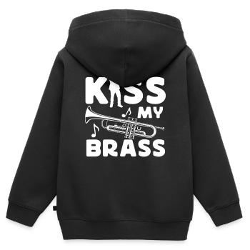 Le trompettiste Pun Kiss My Brass - Sweat Premium à capuche zippé enfant bio - noir - Dos - AI Model Kid Male (0cm)
