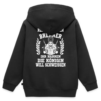 Reicht mir den Brenner ihr Narren die Königin will - Kinder Premium Organic Zip Hoodie - Schwarz - Hinten - AI Model Kid Male (0cm)
