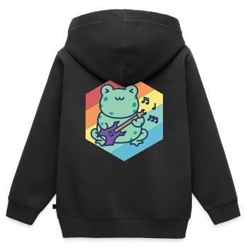Netter Gitarrist-Frosch-Gitarren-Rockgitarren-Musi - Kinder Premium Organic Zip Hoodie - Schwarz - Hinten - AI Model Kid Male (0cm)