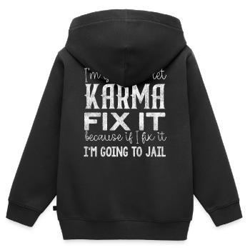 Je laisse Karma le réparer - Sweat Premium à capuche zippé enfant bio - noir - Dos - AI Model Kid Male (0cm)