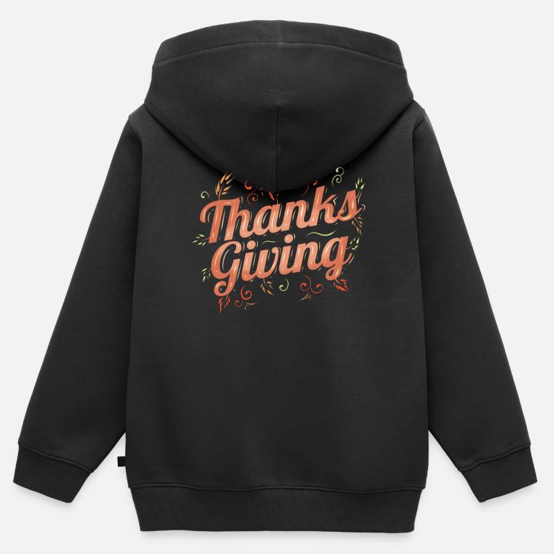 Logo marron pour Thanks Giving Thanksgiving - Sweat Premium à capuche zippé enfant bio - noir