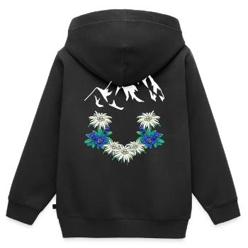 Österreich Schweiz Gebirge Berge Enzian Edelweiß - Kinder Premium Organic Zip Hoodie - Schwarz - Hinten - AI Model Kid Male (0cm)