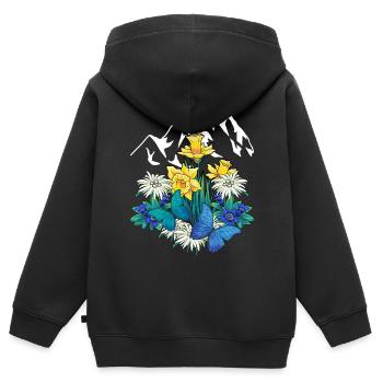 Österreich Tirol Frühling Natur Alm Enzian Blumen - Kinder Premium Organic Zip Hoodie - Schwarz - Hinten - AI Model Kid Male (0cm)
