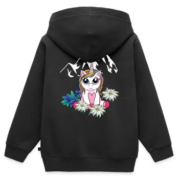 Alpen Einhorn Kinder Tirol Gebirge Gipfel Blumen - Kinder Premium Organic Zip Hoodie - Schwarz - Hinten - AI Model Kid Male (0cm)