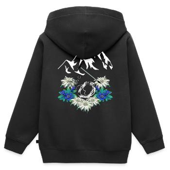 Alpen Enzian Edelweiß Bergsteiger klettern Gebirge - Kinder Premium Organic Zip Hoodie - Schwarz - Hinten - AI Model Kid Male (0cm)