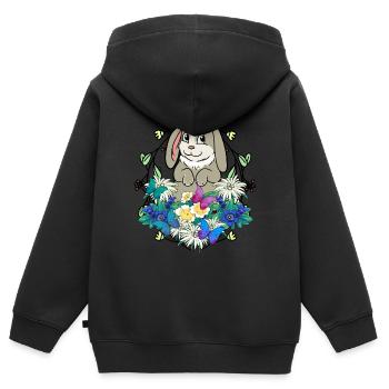 Frühlingsanfang Hase Osterhase frohe Ostern Natur - Kinder Premium Organic Zip Hoodie - Schwarz - Hinten - AI Model Kid Male (0cm)