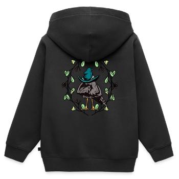 Début du printemps Corbeau Sleepy Hat Spring - Sweat Premium à capuche zippé enfant bio - noir - Dos - AI Model Kid Male (0cm)