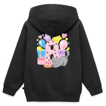 Chemise d’anniversaire Chaton enfin fille de 8 ans - Sweat Premium à capuche zippé enfant bio - noir - Dos - AI Model Kid Male (0cm)