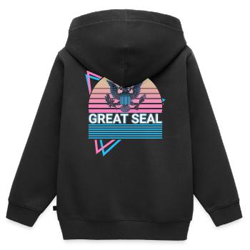 Grand joint rétro - Sweat Premium à capuche zippé enfant bio - noir - Dos - AI Model Kid Male (0cm)