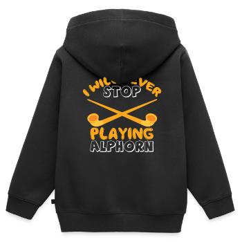 Cor des Alpes jouant d’un instrument de musique Alpen dans le S - Sweat Premium à capuche zippé enfant bio - noir - Dos - AI Model Kid Male (0cm)