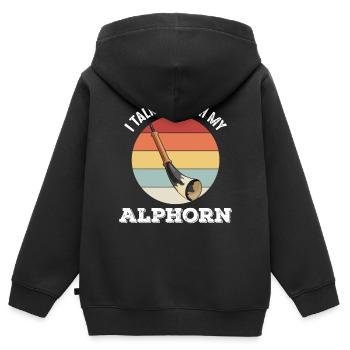 Instrument de musique suisse de cor des Alpes en Suisse A - Sweat Premium à capuche zippé enfant bio - noir - Dos - AI Model Kid Male (0cm)