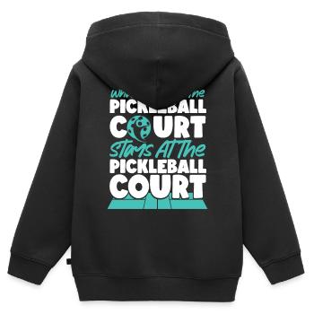 Pickleball Que se passe-t-il au - Sweat Premium à capuche zippé enfant bio - noir - Dos - AI Model Kid Male (0cm)