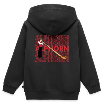 Musicien suisse Alphorn instrument de musique Alpen Sc - Sweat Premium à capuche zippé enfant bio - noir - Dos - AI Model Kid Male (0cm)