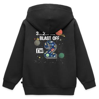 Blast Off J’ai 2 ans, 2ème anniversaire - Sweat Premium à capuche zippé enfant bio - noir - Dos - AI Model Kid Male (0cm)