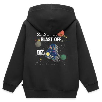 Blast Off J’ai 4 ans, 4ème anniversaire - Sweat Premium à capuche zippé enfant bio - noir - Dos - AI Model Kid Male (0cm)