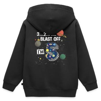 Blast Off J’ai 5 ans, 5ème anniversaire - Sweat Premium à capuche zippé enfant bio - noir - Dos - AI Model Kid Male (0cm)