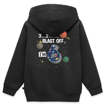 Blast Off J’ai 6 ans, 6ème anniversaire - Sweat Premium à capuche zippé enfant bio - noir - Dos - AI Model Kid Male (0cm)