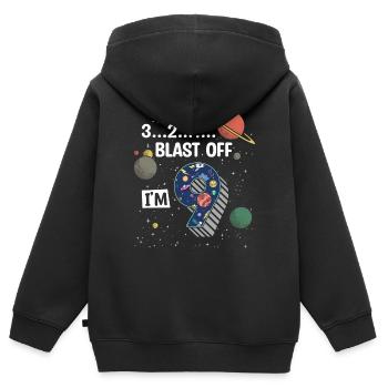 Blast Off J’ai 9 ans, 9ème anniversaire - Sweat Premium à capuche zippé enfant bio - noir - Dos - AI Model Kid Male (0cm)