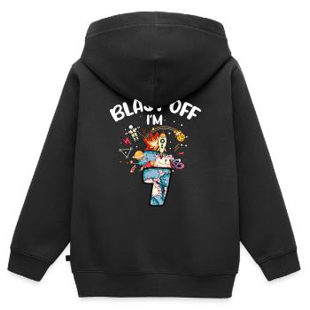 Blast Off J’ai 7 ans, 7ème anniversaire - Sweat Premium à capuche zippé enfant bio - noir - Dos - AI Model Kid Male (0cm)