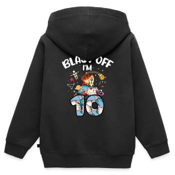 Blast Off J’ai 10 ans, 10e anniversaire - Sweat Premium à capuche zippé enfant bio - noir - Dos - AI Model Kid Male (0cm)