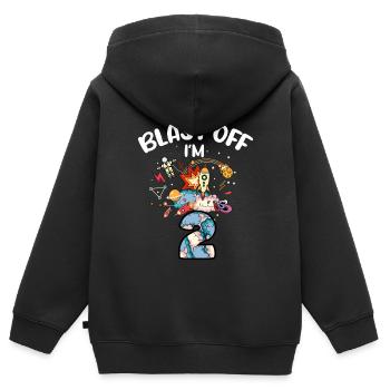 Blast Off J’ai 2 ans, 2ème anniversaire - Sweat Premium à capuche zippé enfant bio - noir - Dos - AI Model Kid Male (0cm)
