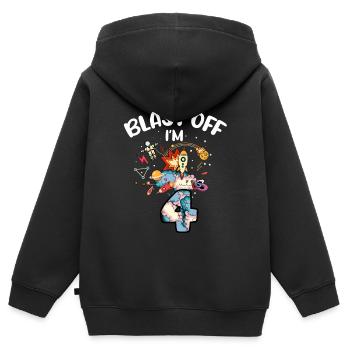 Blast Off J’ai 4 ans, 4ème anniversaire - Sweat Premium à capuche zippé enfant bio - noir - Dos - AI Model Kid Male (0cm)