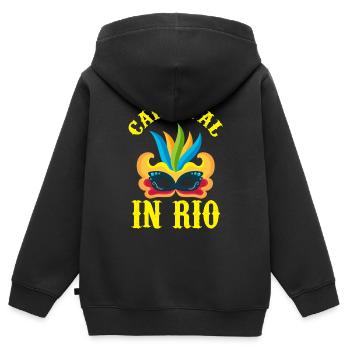 Brésil Carnaval Rio de Janeiro Célébration Rio Karnev - Sweat Premium à capuche zippé enfant bio - noir - Dos - AI Model Kid Male (0cm)