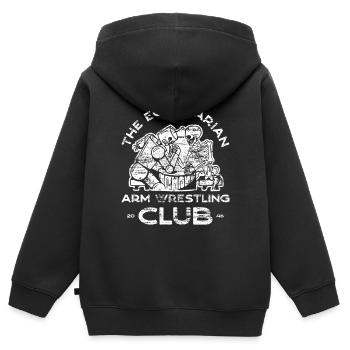 Armdrücken – 4 - Kinder Premium Organic Zip Hoodie - Schwarz - Hinten - AI Model Kid Male (0cm)