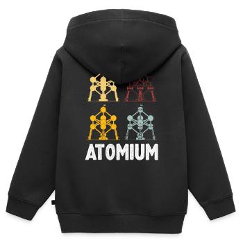 Noyau atomique de l’Atomium de Bruxelles Physics Science - Sweat Premium à capuche zippé enfant bio - noir - Dos - AI Model Kid Male (0cm)