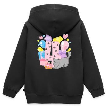 Chemise d’anniversaire Chaton enfin fille de 4 ans - Sweat Premium à capuche zippé enfant bio - noir - Dos - AI Model Kid Male (0cm)