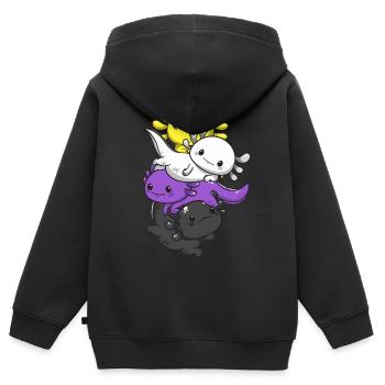 Nichtbinärer Stolz Kawaii Axolotl Haufen Nichtbinä - Kinder Premium Organic Zip Hoodie - Schwarz - Hinten - AI Model Kid Male (0cm)