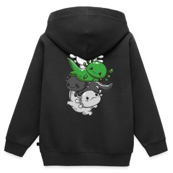 Demiromantischer Stolz Kawaii Axolotl Haufen Demir - Kinder Premium Organic Zip Hoodie - Schwarz - Hinten - AI Model Kid Male (0cm)