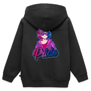 Bisexuell Stolz Bi Japanisch Cool Anime Mädchen Bi - Kinder Premium Organic Zip Hoodie - Schwarz - Hinten - AI Model Kid Male (0cm)