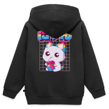 Pansexual Pride Kawaii Cat Lait de fraise Pansex - Sweat Premium à capuche zippé enfant bio - noir - Dos - AI Model Kid Male (0cm)