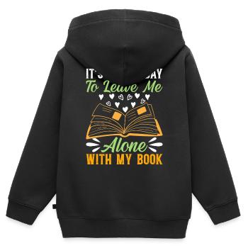 Het is een mooie dag om me alleen te laten met mijn boek - B - Kinder Premium zip hoodie biologisch - zwart - Achter - AI Model Kid Male (0cm)
