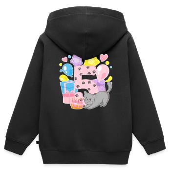 Chemise d’anniversaire Chaton enfin fille de 5 ans - Sweat Premium à capuche zippé enfant bio - noir - Dos - AI Model Kid Male (0cm)