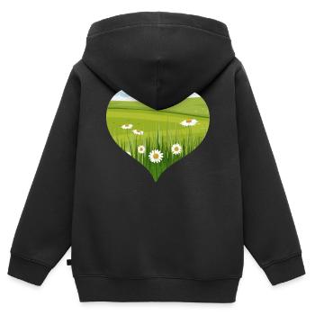 Bloomcore Esthétique Flowercore Heart Shape Cottagecor - Sweat Premium à capuche zippé enfant bio - noir - Dos - AI Model Kid Male (0cm)
