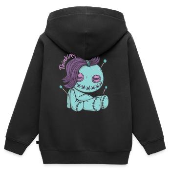 Poupée vaudou zombie en pensant à vous! Halloween- - Sweat Premium à capuche zippé enfant bio - noir - Dos - AI Model Kid Male (0cm)