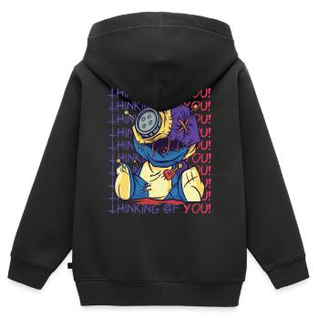 Poupée vaudou effrayante en pensant à vous Hallowee - Sweat Premium à capuche zippé enfant bio - noir - Dos - AI Model Kid Male (0cm)