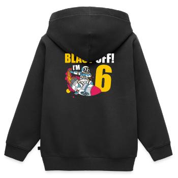 Je suis 6 Astronaut Lover Spaceship Joyeux anniversaire - Sweat Premium à capuche zippé enfant bio - noir - Dos - AI Model Kid Male (0cm)