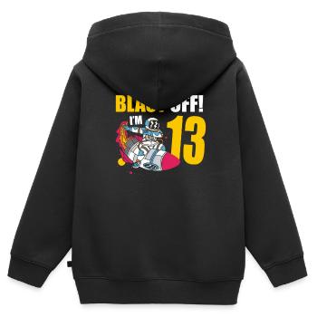 Je suis 13 Astronaut Lover Spaceship Happy - Sweat Premium à capuche zippé enfant bio - noir - Dos - AI Model Kid Male (0cm)